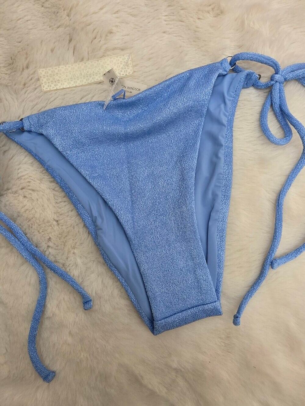DEVON WINDSOR Evie Sky Blue Textured Ring Tie Side Bikini Bottom NWT Medium